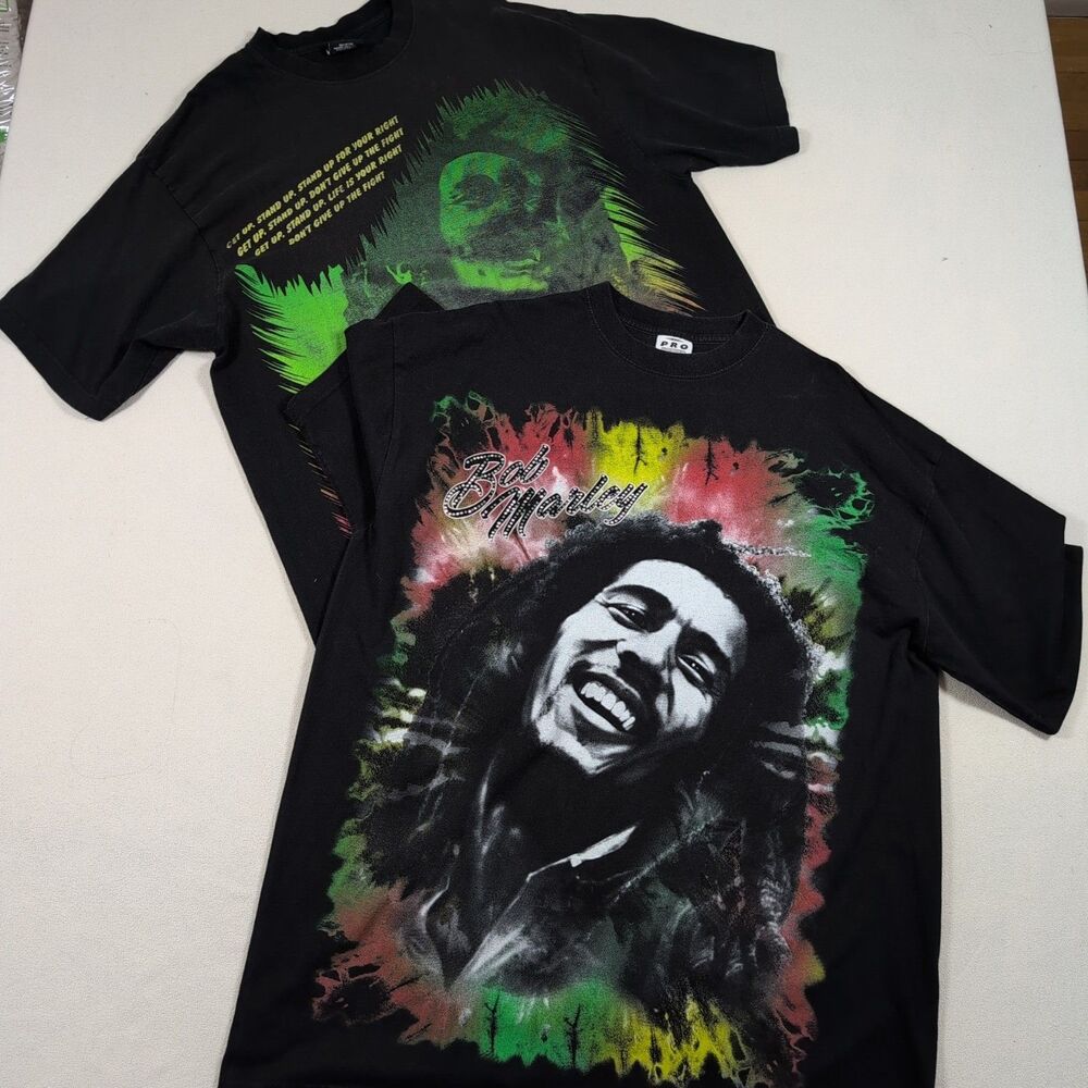 Lot 2 Vintage 2000's Y2k BOB MARLEY Tee Size 2XL Boot Rap T Shirt Reggae Rare